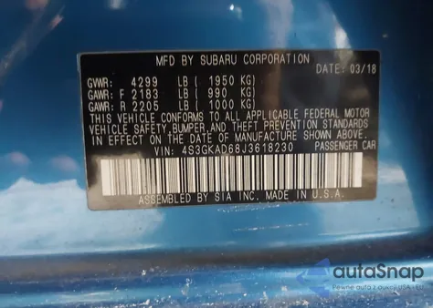 2018 Subaru Impreza 2.0I Premium z USA, uszkodzony, nr VIN 4S3GKAD68J3618230